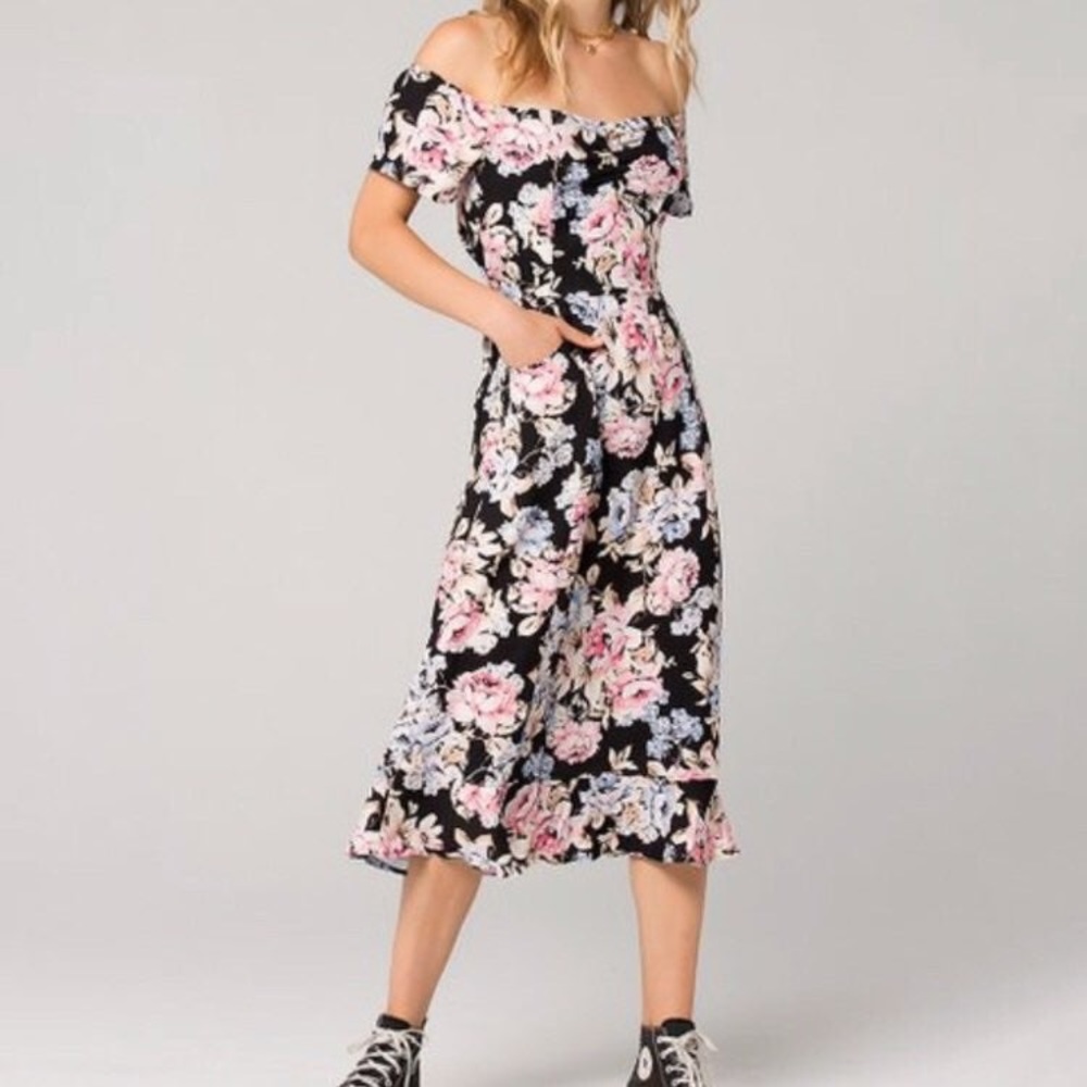 Band of Gypsies Santiago Dark Floral Midi Dress Pinup Cottage XS - Picture 2 of 10